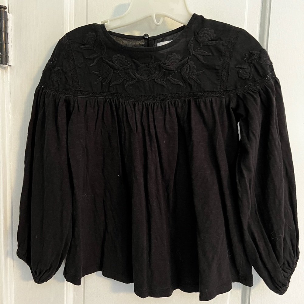 ZARA KIDS Black Jersey Embroidered Top Size 7